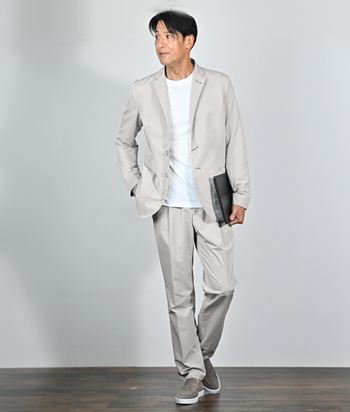 清潔感をキープする、ヘルノのシアサッカーコーデ