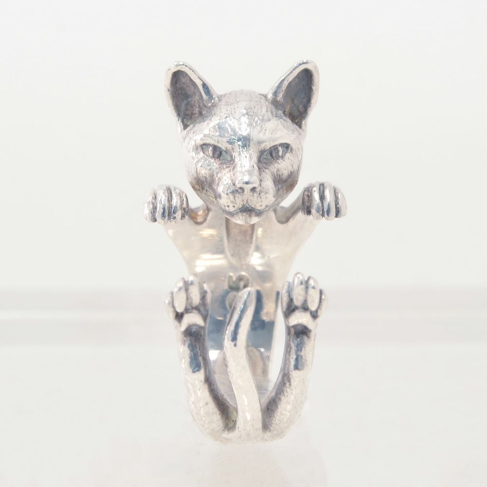 ドッグフィーバーDOGFEVER/CATキャットフィーバーシリーズ/SIAMESEシャム猫無色シルバーカラーなのに、白黒の毛並みさえも想像できてしまう、リアリティに溢れる輪っか型ハグリング、イタリアハンドメイドアクセサリー、指輪、アニマルメンズレディース）n