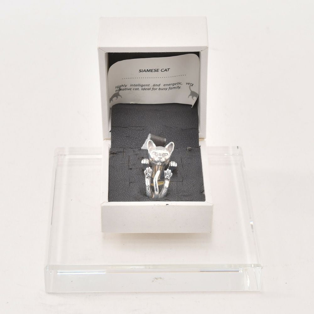ドッグフィーバーDOGFEVER/CATキャットフィーバーシリーズ/SIAMESEシャム猫無色シルバーカラーなのに、白黒の毛並みさえも想像できてしまう、リアリティに溢れる輪っか型ハグリング、イタリアハンドメイドアクセサリー、指輪、アニマルメンズレディース）n