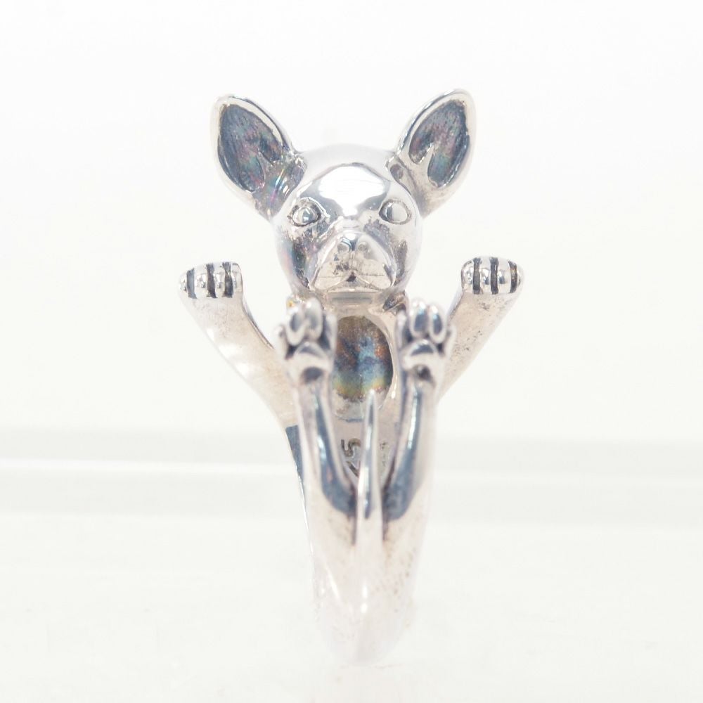 ドッグフィーバーDOGFEVER/CHIHUAUHA/チワワ犬/ハグリング/イタリアからのカスタムハンドメイド。押してサイズ調整可能、アニマルシルバーリングメンズレディース）n