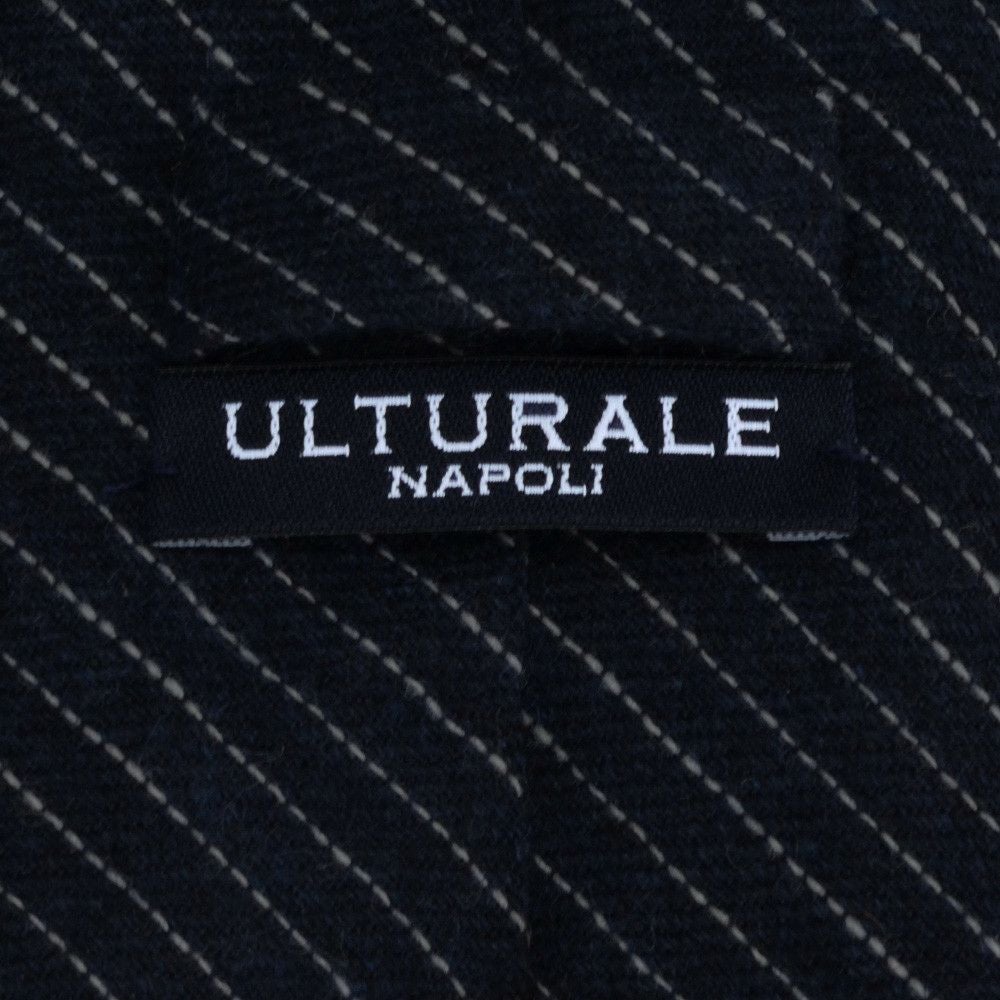 ウルトゥラーレULTURALEネイビーホワイトレジメンタル柄トレピエゲ3つ折りネクタイカシミア100％一枚地仕立てプレゼント