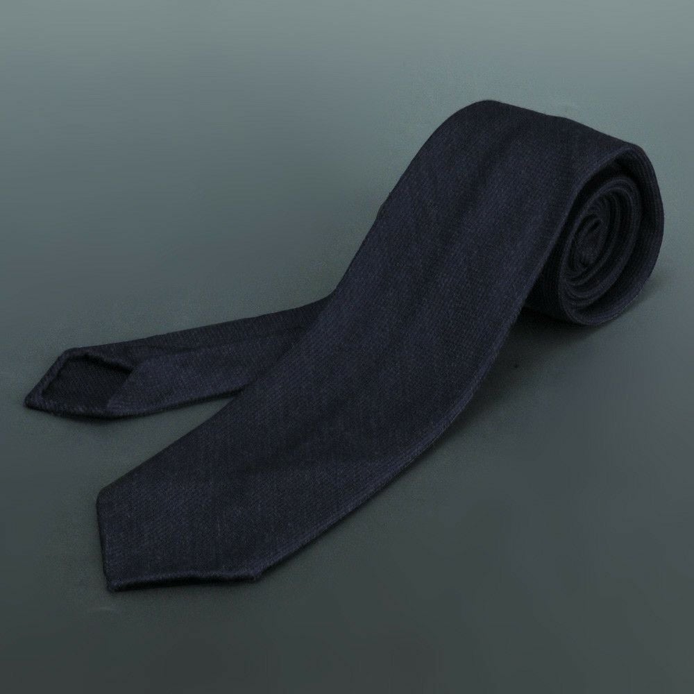 ウルトゥラーレULTURALEネイビーブルートレピエゲ3つ折りネクタイウールシルクバケット織り一枚地仕立てプレゼント