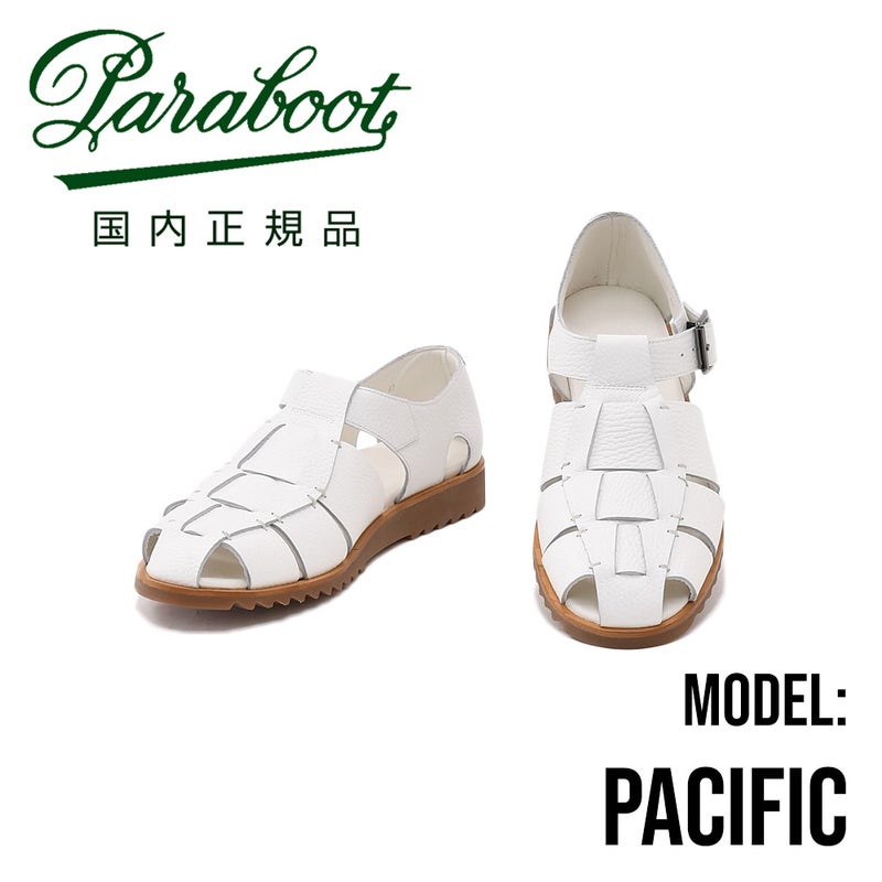 パラブーツ国内正規品メンズサンダルPARABOOTパシフィックPACIFICホワイトオイルドレザーグルカグラディエーター編み込み革イタリア製