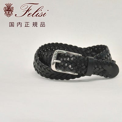 フェリージfelisi国内正規品メンズレザーメッシュベルトバケッタレザー3cm幅ナローブラックビジネススクエアバックルきれいめエレガントでらでら公式ブランド
