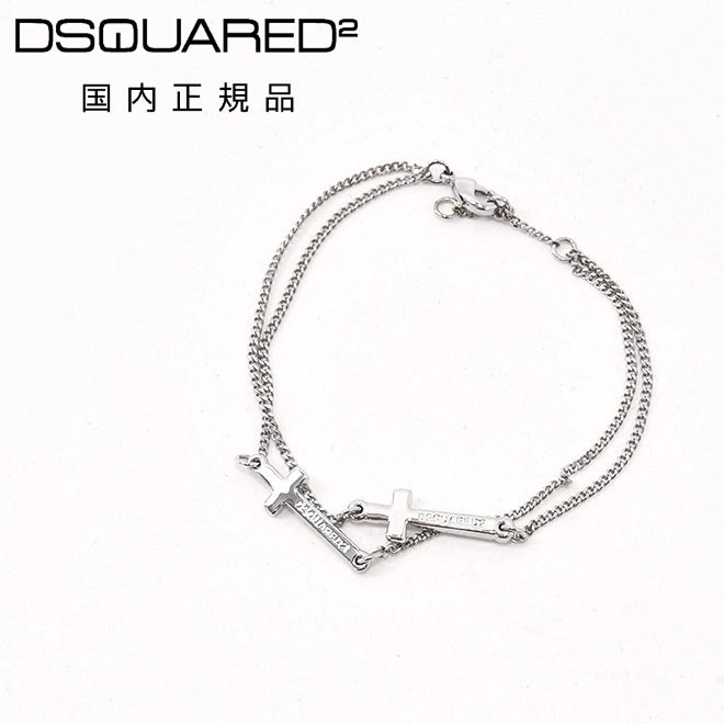 ディースクエアードDSQUARED2ブレスレットメンズJesusBracelets2連クロスチェーンシルバー色リング調節式ユニセックス真鍮ジュエリー国内正規品でらでら公式ブランド