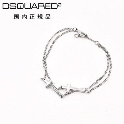 ディースクエアードDSQUARED2ブレスレットメンズJesusBracelets2連クロスチェーンシルバー色リング調節式ユニセックス真鍮ジュエリー国内正規品でらでら公式ブランド