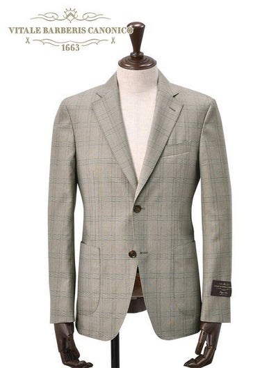 ヴィターレバルベリスカノニコVITALEBARBERISCANONICOシングルジャケットメンズ2ボタンフロントブラウンベージュサマーウールSuper110´sチェック柄ジャケットSuperlativoスペルラティボ日本製ブランド