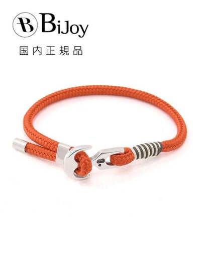 Bijoyビジョイブレスレットユニセックスコードバングル紐タイプ錨フックオレンジポリエステルニッケル・リードフリー真鍮ハンドメイドフランス製