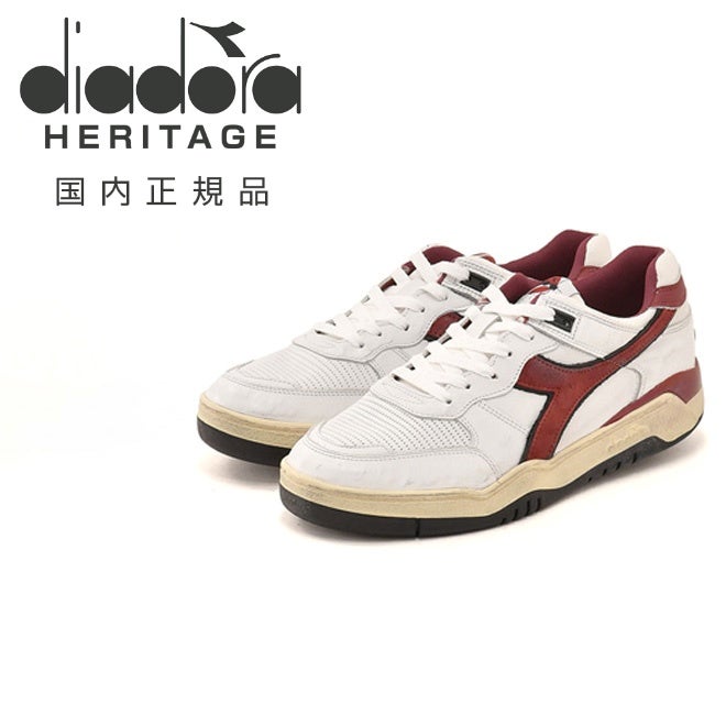 ディアドラヘリテージDiadoraHeritageスニーカーメンズローカットシューズB.560ホワイト×ワインフルグレインレザーヴィンテージストーンウォッシュ加工でらでらイタリアブランド