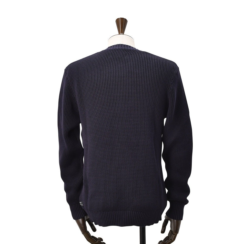 リプレイREPLAYコットンニットメンズクルーネックセーター長袖ネイビーリブ編みガーメントダイミドルゲージレギュラーフィット国内正規品でらでら公式ブランド