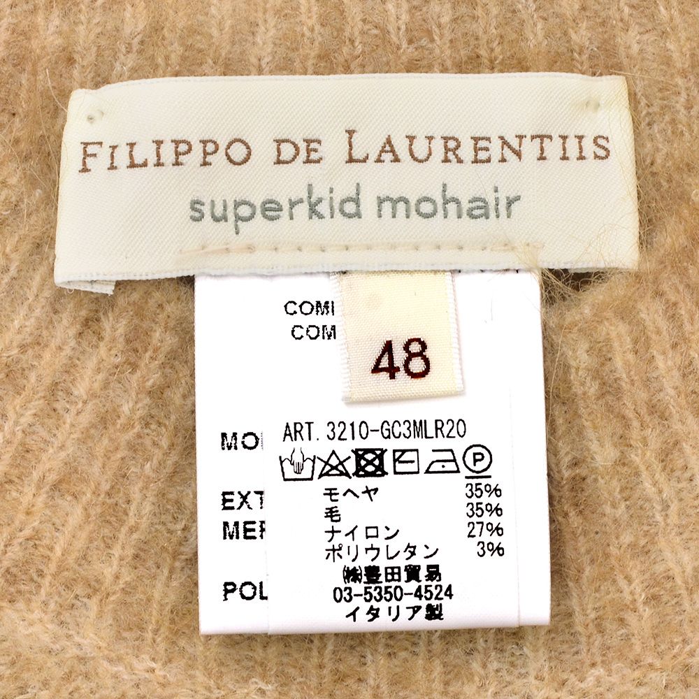 フィリッポデローレンティスFILIPPODELAURENTIISクルーネックニットメンズミドルゲージモヘアウールsuperkidmohoirキャメル長袖スリムフィット国内正規品でらでら公式ブランド