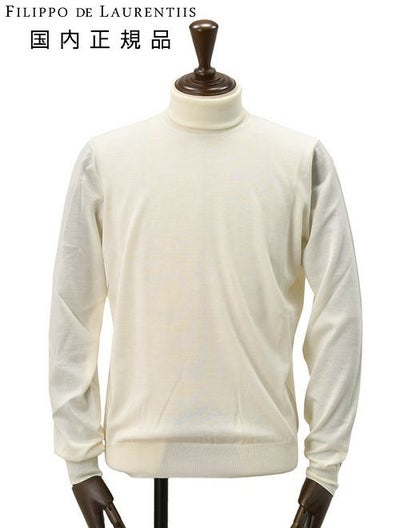 フィリッポデローレンティスFILIPPODELAURENTIISタートルネックニットメンズハイゲージセーターロイヤルメリノウールオフホワイト長袖無地スリムフィット国内正規品でらでら公式ブランド