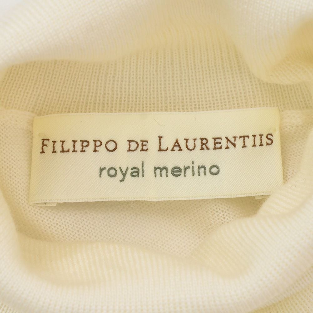 フィリッポデローレンティスFILIPPODELAURENTIISタートルネックニットメンズハイゲージセーターロイヤルメリノウールオフホワイト長袖無地スリムフィット国内正規品でらでら公式ブランド