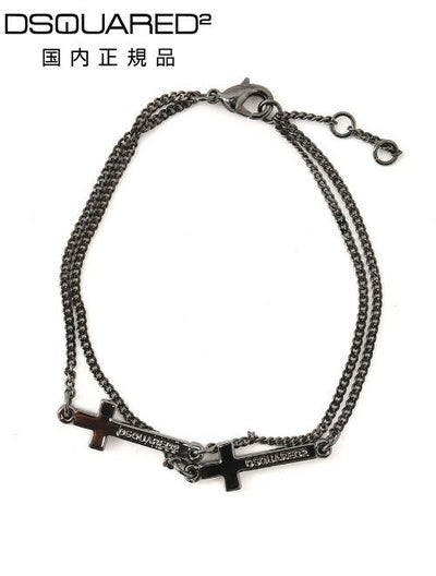 ディースクエアードDSQUARED2ブレスレットメンズJesusBracelets2連クロスチェーンルテニウムブラックリング調節式ユニセックス真鍮ジュエリー国内正規品でらでら公式ブランド