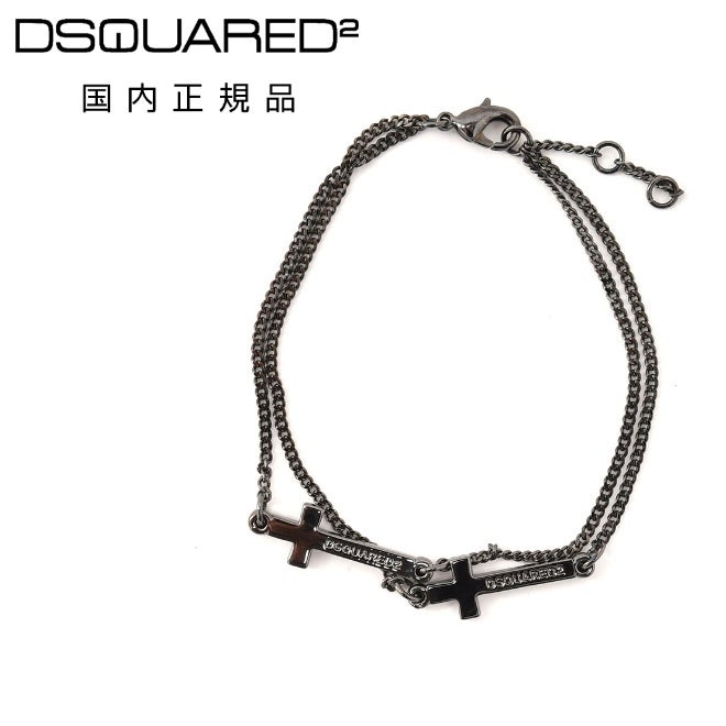 ディースクエアードDSQUARED2ブレスレットメンズJesusBracelets2連クロスチェーンルテニウムブラックリング調節式ユニセックス真鍮ジュエリー国内正規品でらでら公式ブランド