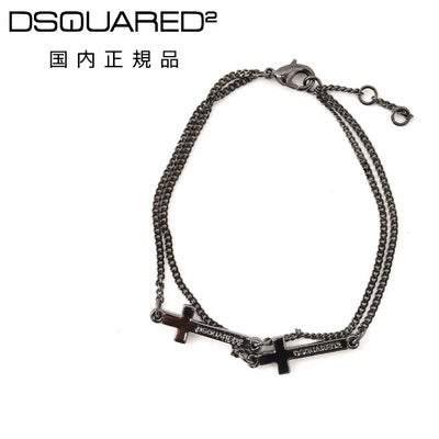 ディースクエアードDSQUARED2ブレスレットメンズJesusBracelets2連クロスチェーンルテニウムブラックリング調節式ユニセックス真鍮ジュエリー国内正規品でらでら公式ブランド