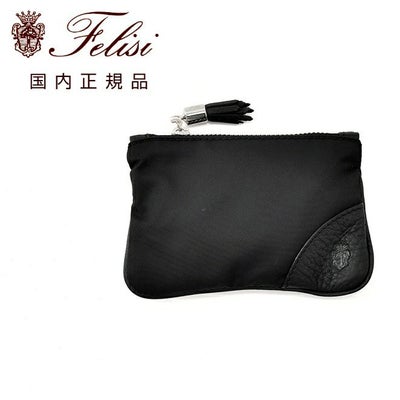 フェリージfelisiキーケースメンズコンパクトポーチ813/3/DS+LDナイロン×ソフトキップレザーブラックチェーンフック式ユニセックスフリンジ装飾贈り物国内正規品でらでら公式ブランド