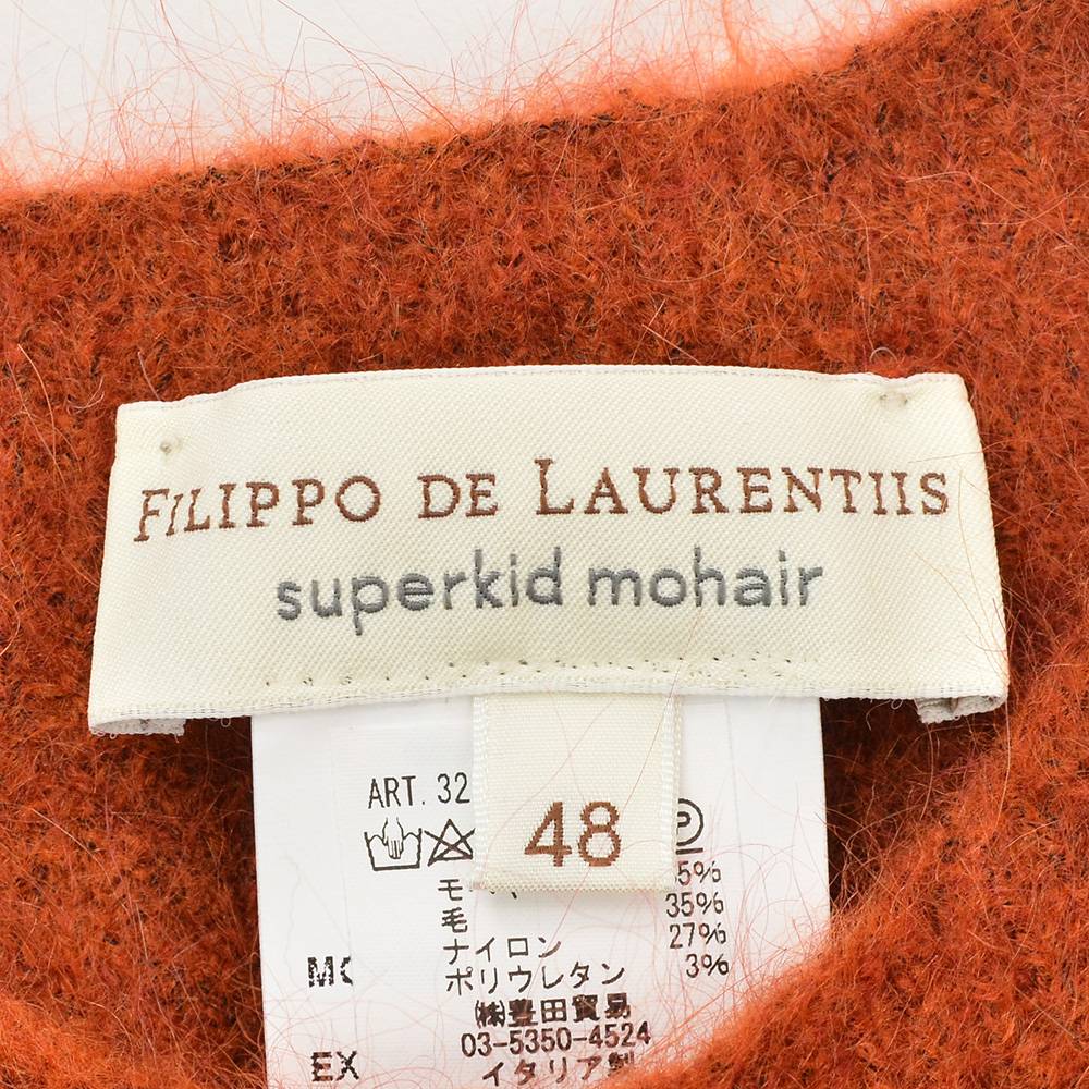 フィリッポデローレンティスFILIPPODELAURENTIISクルーネックニットメンズミドルゲージモヘアウールsuperkidmohoirレッドブラウンレンガ色長袖スリムフィット国内正規品でらでら公式ブランド