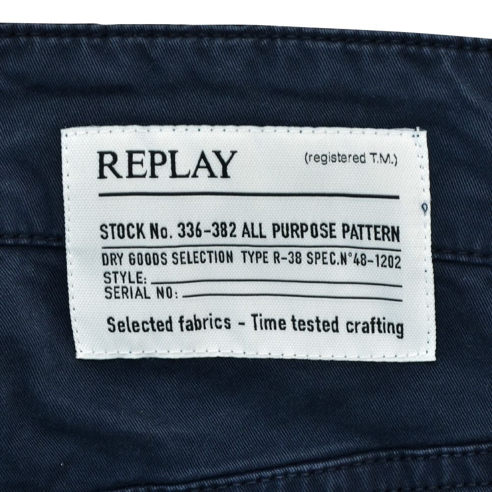 【preSALE!50%off】リプレイREPLAYコットンパンツメンズストレッチツイル生地ウエスト調節可能バックルダークブルーガーメントダイカーペンターパンツレギュラーシルエットカーゴ型ポケット国内正規品でらでら公式ブランド