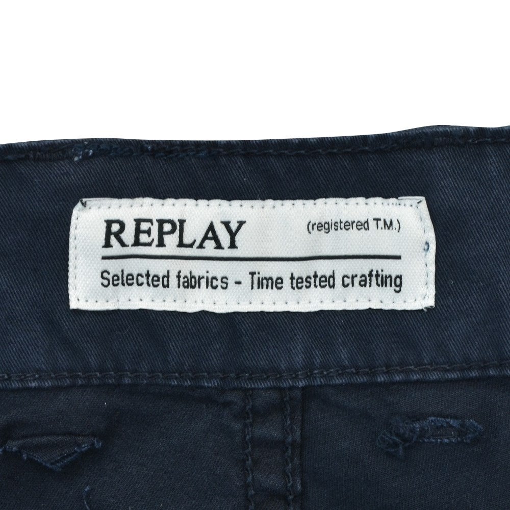 【preSALE!50%off】リプレイREPLAYコットンパンツメンズストレッチツイル生地ウエスト調節可能バックルダークブルーガーメントダイカーペンターパンツレギュラーシルエットカーゴ型ポケット国内正規品でらでら公式ブランド