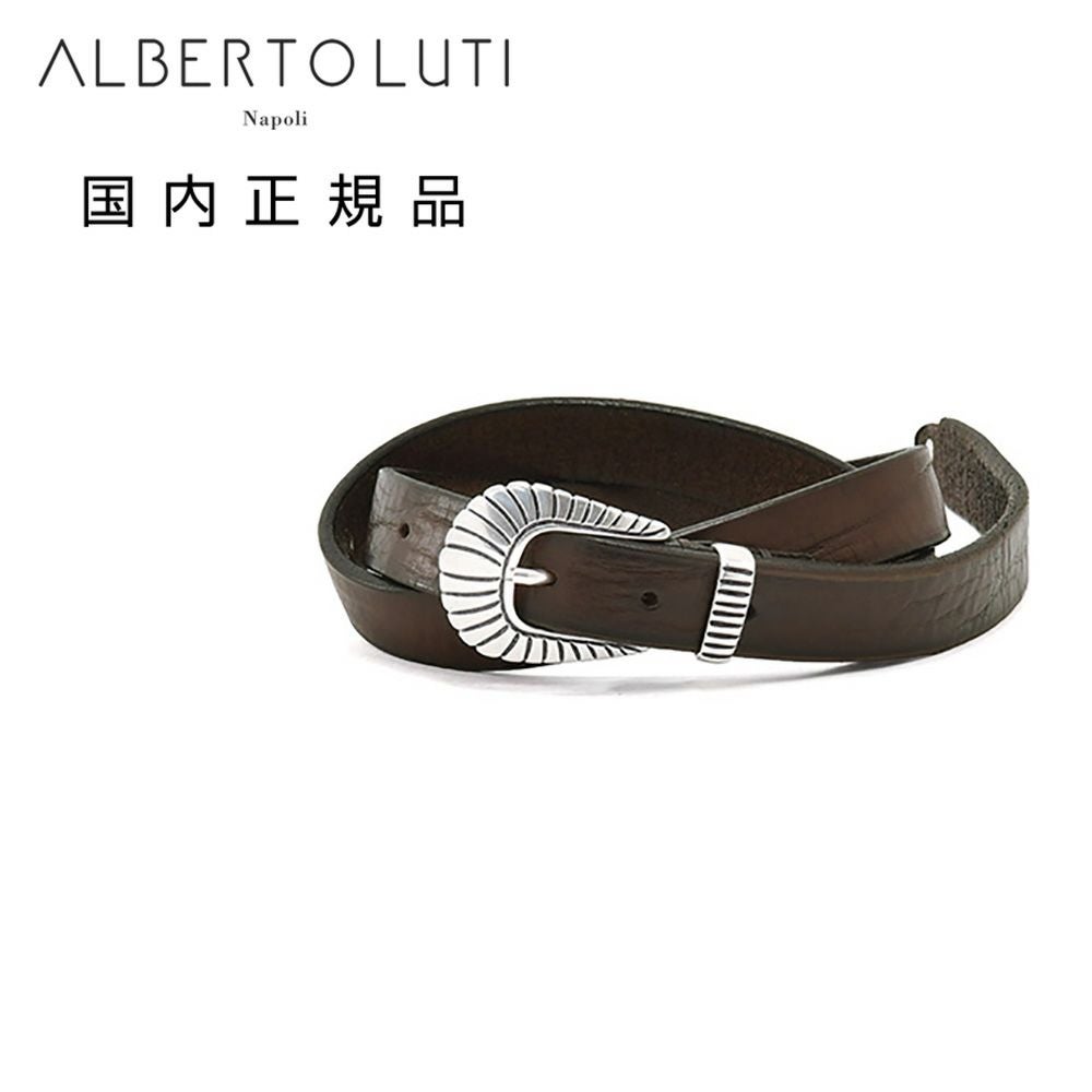 アルベルトルティALBERTOLUTIレザーベルトメンズプンターレ仕様牛革ダークブラウンウエスタンバックル25mm幅ブランド刻印メッセージロゴ国内正規品でらでら公式ブランド