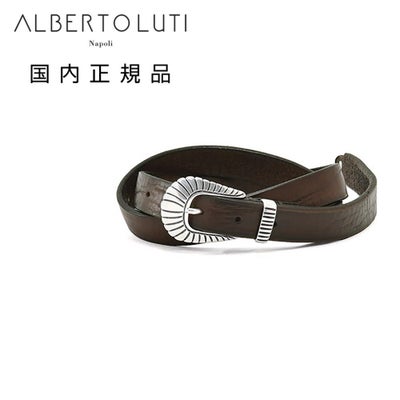 アルベルトルティALBERTOLUTIレザーベルトメンズプンターレ仕様牛革ダークブラウンウエスタンバックル25mm幅ブランド刻印メッセージロゴ国内正規品でらでら公式ブランド