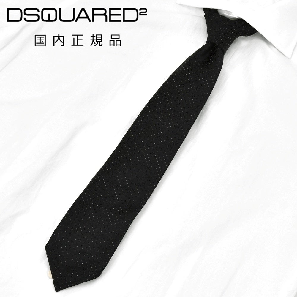 ディースクエアードDSQUARED2ネクタイメンズトレピエゲシルクレーヨンマイクロドット柄ブラック黒ブランドタグジャガードメンズアクセサリードレス国内正規品でらでら公式ブランド