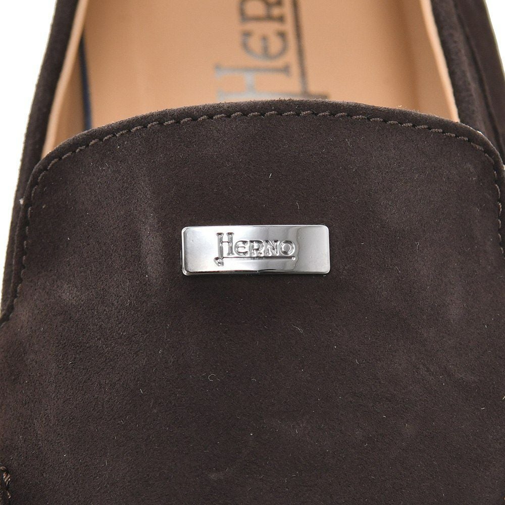 【preSALE!20%off】ヘルノHERNOモカシンスニーカーメンズスリッポンSH005UMカーフスエードダークブラウンモノグラムデザインゴムソールシルバープレート国内正規品でらでら公式ブランド