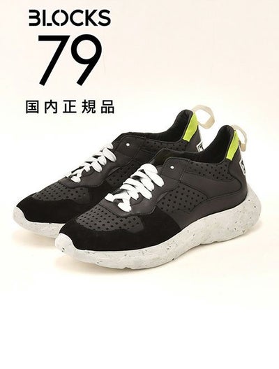 ブロックス79BLOCKS79スニーカーメンズレースアップシューズCOBIモデルパンチングブランドアイコンブラック黒スムースレザーEｘtralightソールサスティナブル国内正規品でらでら公式ブランド