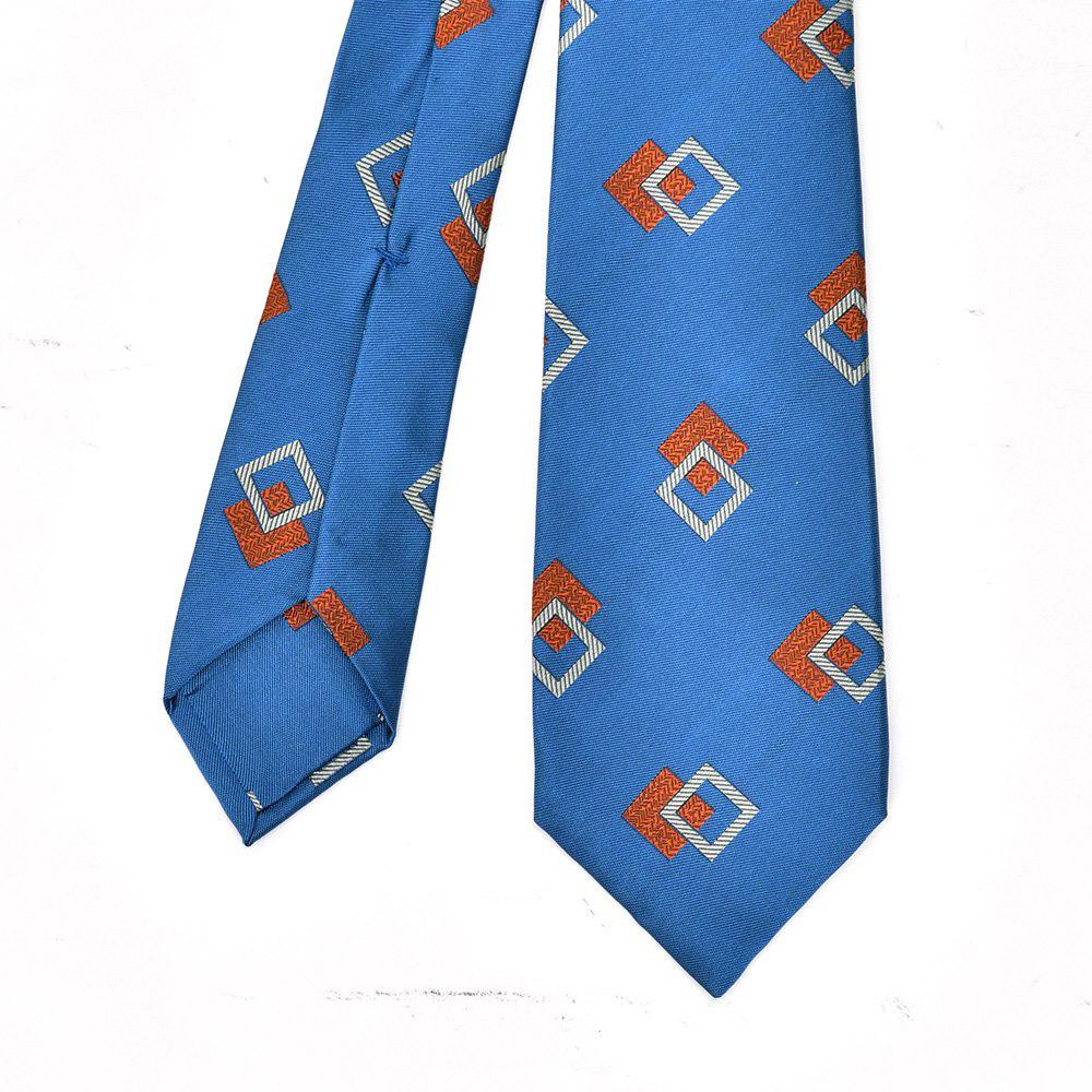 バルバBARBAネクタイメンズセッテピエゲ7つ折りダブルスクエア柄デザインシルク100％ブルー×オレンジ大剣8cm光沢ビジネス小物イタリア製プレゼント贈り物国内正規品でらでら公式ブランド