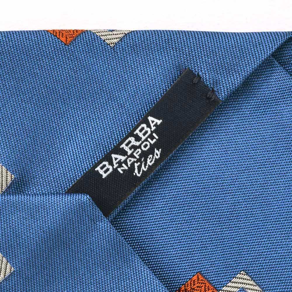 バルバBARBAネクタイメンズセッテピエゲ7つ折りダブルスクエア柄デザインシルク100％ブルー×オレンジ大剣8cm光沢ビジネス小物イタリア製プレゼント贈り物国内正規品でらでら公式ブランド