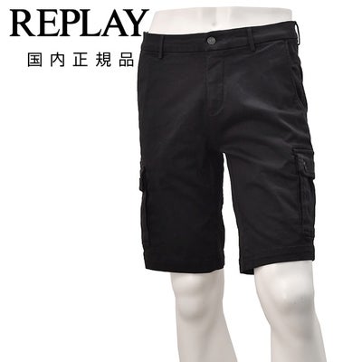 リプレイREPLAYカーゴショーツメンズストレッチハーフパンツHYPERFLEXX.L.I.T.E.ハイパーフレックスブラック黒VANNIEレギュラーフィットコットンツイル生地国内正規品でらでら公式ブランド