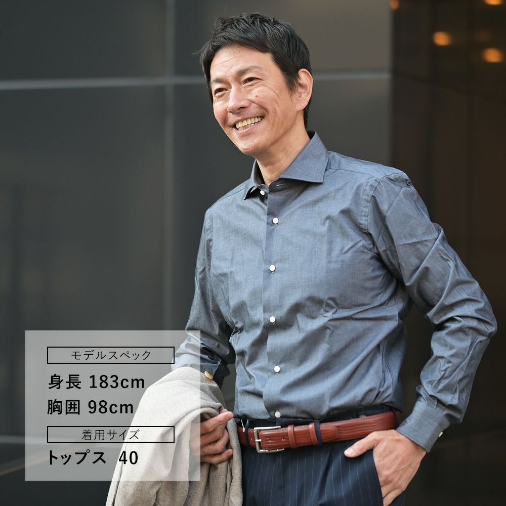 バルバBARBAドレスシャツメンズブロード生地I1U13セミワイドスプリットカラーチャコールグレーレギュラーフィットビジネスドレスイタリア製国内正規品でらでら公式ブランド