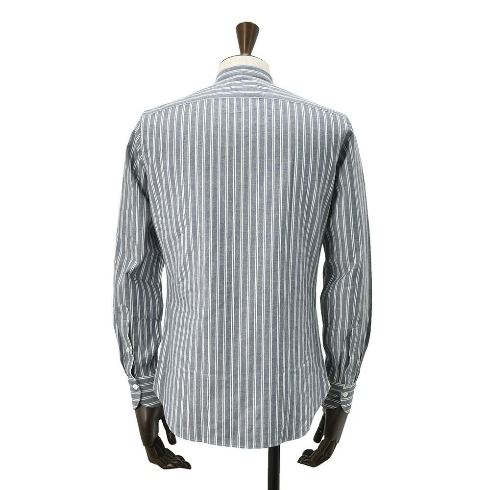 【preSALE!20%off】ジャンネットGIANNETTO長袖カジュアルシャツメンズシャンブレー生地ストライプ柄バンドカラーブルー×ホワイトスリムフィット製品洗い国内正規品でらでら公式ブランド