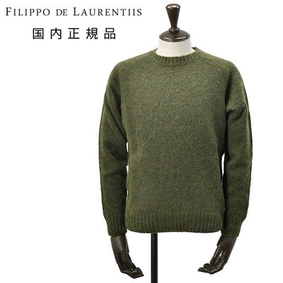【preSALE!20%off】フィリッポデローレンティスFILIPPODELAURENTIISクルーネックニットメンズミドルゲージセーターアルパカウールナイロンモスグリーン長袖スリムフィット5ゲージ国内正規品でらでら公式ブランド