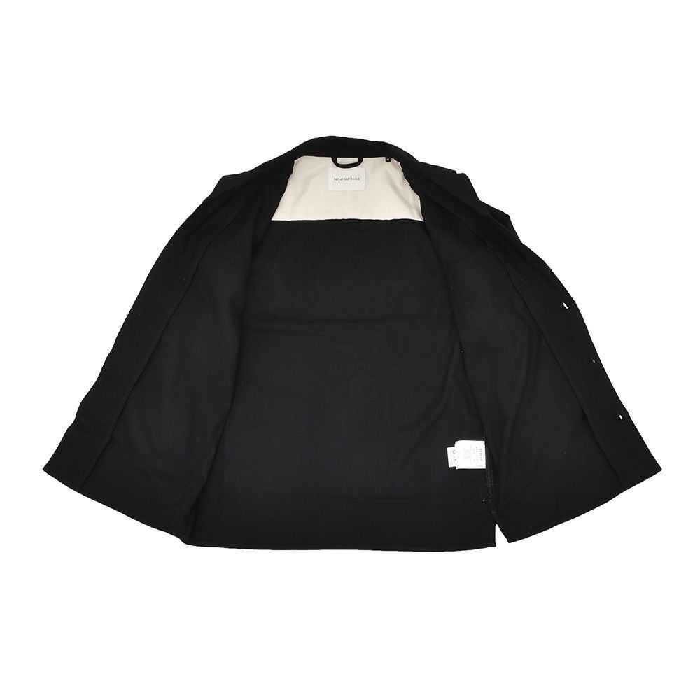 【preSALE!20%off】リプレイREPLAYCPOシャツジャケットメンズコットンブレンドシャツサルトリアーレブラック両胸フラップ付きポケットフレンチフロントボックスシルエット国内正規品でらでら公式ブランド