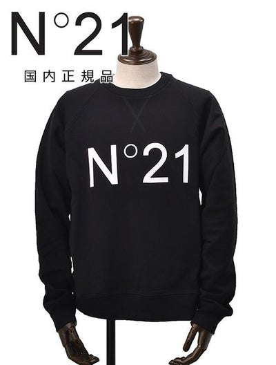 【preSALE!20%off】ヌメロヴェントゥーノN°21長袖トレーナーメンズスウェットシャツブランドロゴプリントブラック黒クルーネック仕様裏パイルラグランスリーブリラックスフィット国内正規品でらでら公式ブランド