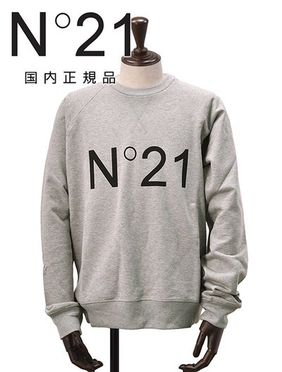 【preSALE!20%off】ヌメロヴェントゥーノN°21長袖トレーナーメンズスウェットシャツブランドロゴプリントグレークルーネック仕様裏パイルラグランスリーブリラックスフィット国内正規品でらでら公式ブランド