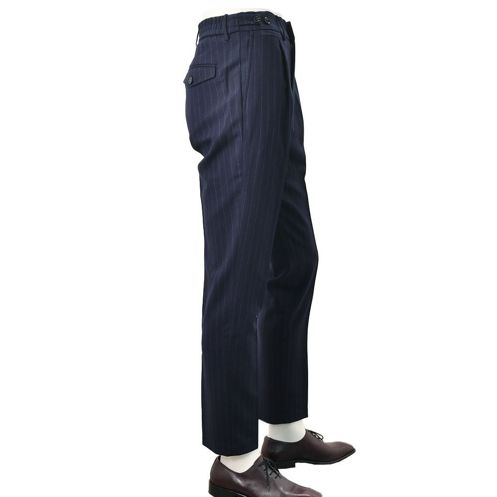 【preSALE!20%off】ベルウィッチBERWICHスラックスメンズBERTOベルトハイツイストウールネイビー×ブルー1プリーツシャーリング仕様チョークストライプ柄テーパードパンツ釦アジャスター調節国内正規品でらでら公式ブランド