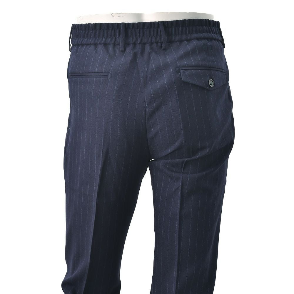 【preSALE!20%off】ベルウィッチBERWICHスラックスメンズBERTOベルトハイツイストウールネイビー×ブルー1プリーツシャーリング仕様チョークストライプ柄テーパードパンツ釦アジャスター調節国内正規品でらでら公式ブランド