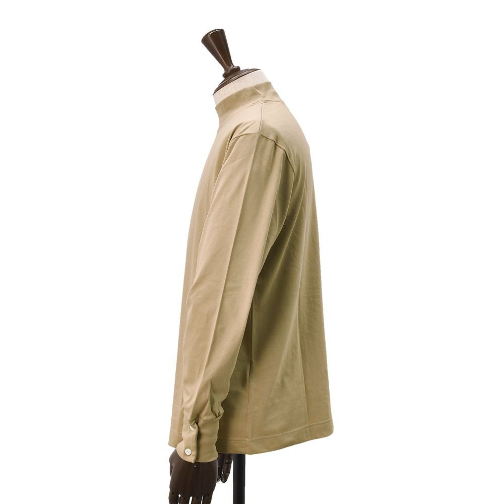 【preSALE!20%off】エラシオELACIOモックネックカットソーメンズ長袖Tシャツコットンスムースジャージーベージュ袖口釦仕様無地デザインレギュラーシルエット国内正規品でらでら公式ブランド