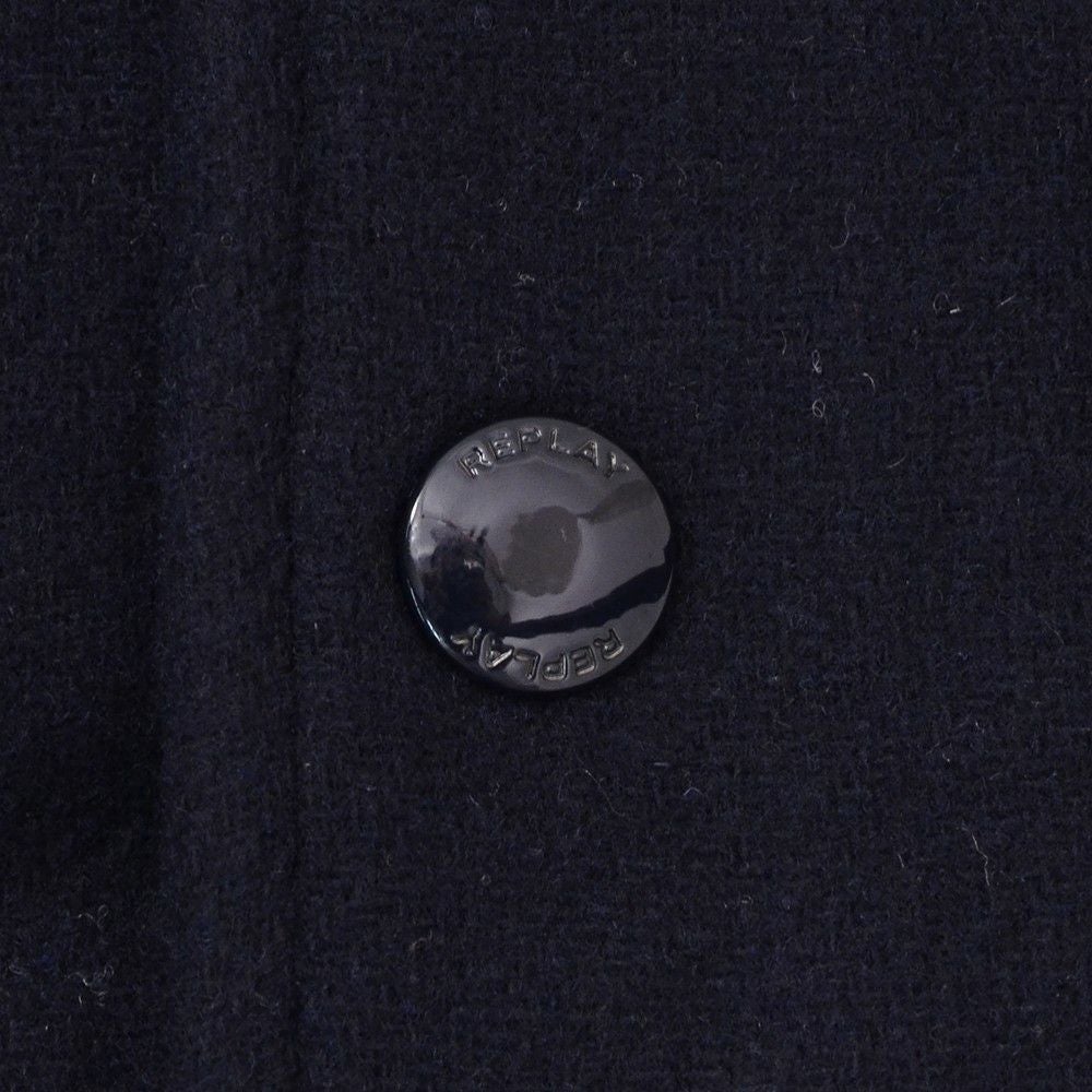 【preSALE!20%off】リプレイREPLAYスタジャンメンズ中綿バーシティージャケットメルトンウール混紡生地異素材切替えデザインネイビー紺レタリングロゴレギュラーフィット国内正規品でらでら公式ブランド