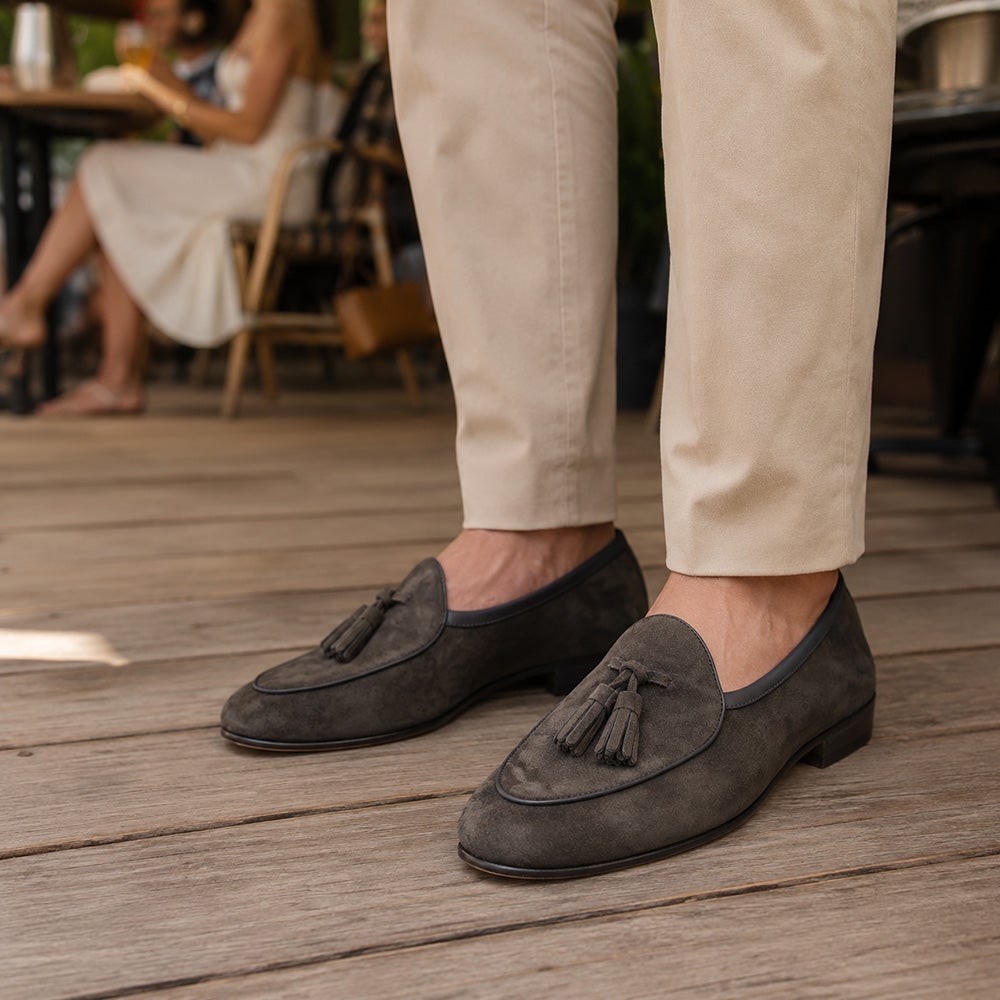 ボードインアンドランジBAUDOIN&LANGEベルジャンシューズメンズSaganモデルクラシックタッセルローファーClassicTasselsダークブラウンスエードレザー国内正規品でらでら公式ブランド