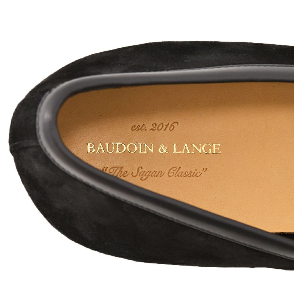 ボードインアンドランジBAUDOIN&LANGEベルジャンシューズメンズSaganモデルクラシックタッセルローファーClassicTasselsブラック黒スエードレザー国内正規品でらでら公式ブランド