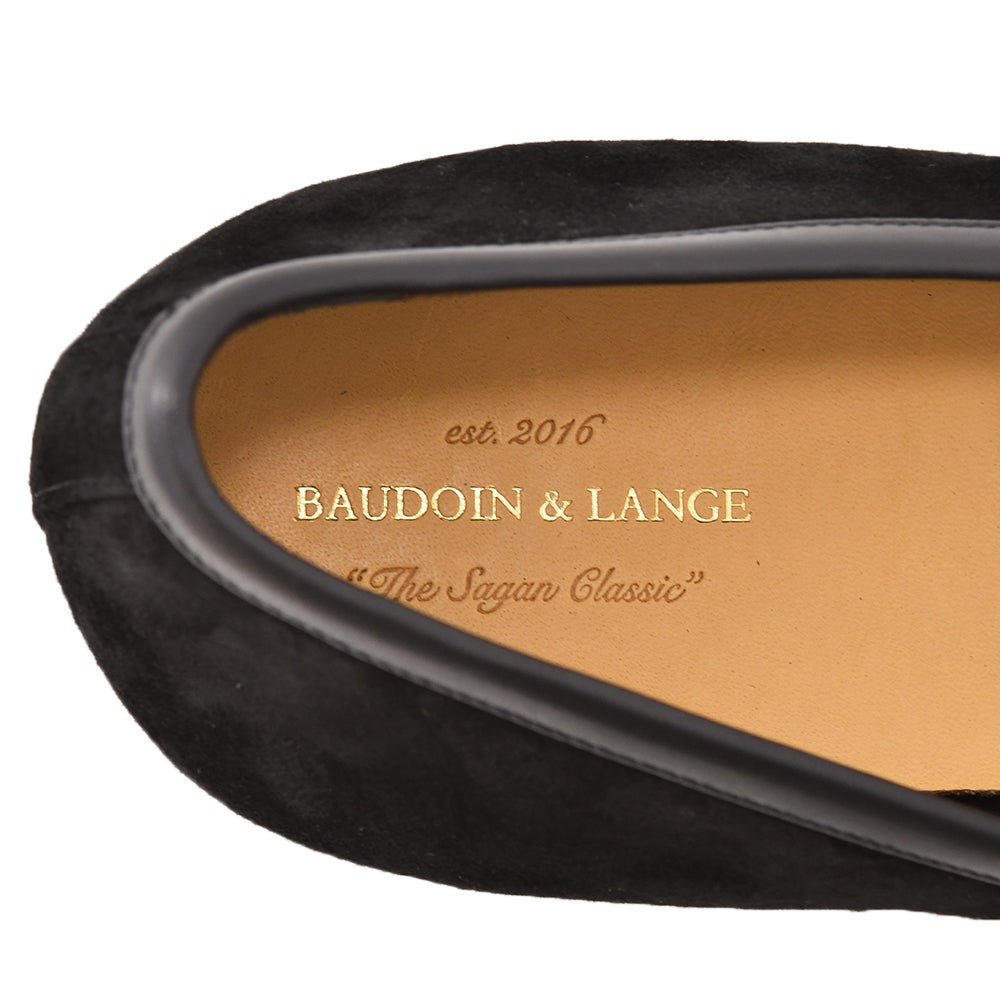 ボードインアンドランジBAUDOIN&LANGEベルジャンシューズメンズSaganモデルクラシックタッセルローファーClassicTasselsブラック黒スエードレザー国内正規品でらでら公式ブランド