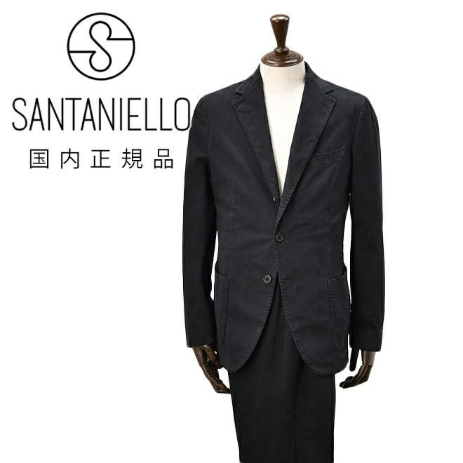【preSALE!20%off】サンタ二エッロSANTANIELLOシングルスーツメンズセットアップストレッチコットンツイルVL799MFブラック黒段返り3つ釦シングルジャケット×1プリーツスラックス国内正規品でらでら公式ブランド