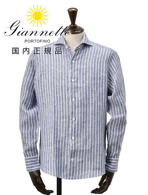 ジャンネット GIANNETTO 長袖カジュアルシャツ メンズ ストライプ柄