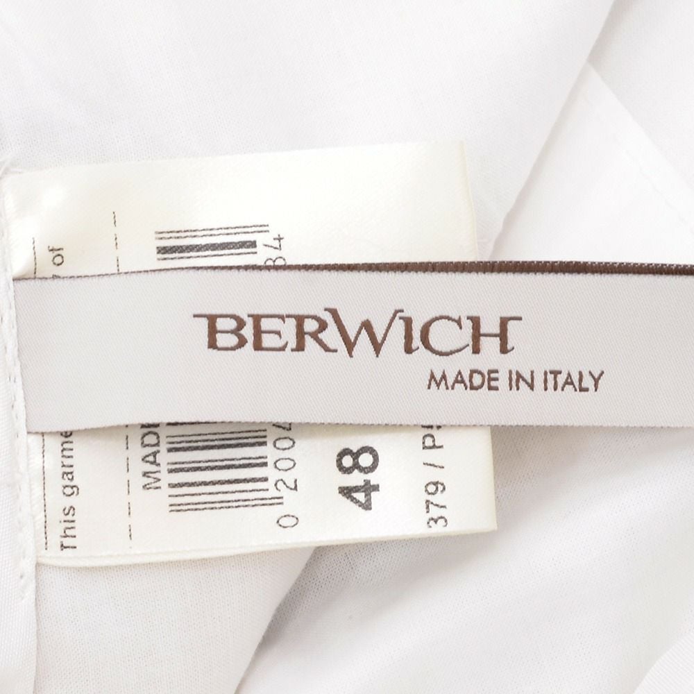 ベルウィッチBERWICHチノスラックスメンズベルトBERTOコットンパンツストレッチツイル生地ライトベージュ1プリーツシャーリング仕様サイドアジャスター釦国内正規品でらでら公式ブランド