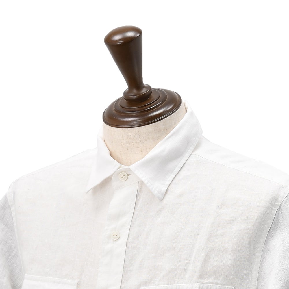 【preSALE!20%off】リプレイREPLAY長袖カジュアルシャツメンズリネン生地CPO型ガーメントダイホワイト白フラップ付き胸ポケットブランドタグレギュラーフィット国内正規品でらでら公式ブランド