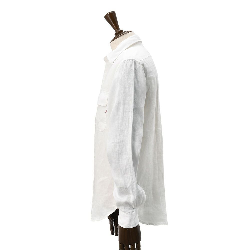 【preSALE!20%off】リプレイREPLAY長袖カジュアルシャツメンズリネン生地CPO型ガーメントダイホワイト白フラップ付き胸ポケットブランドタグレギュラーフィット国内正規品でらでら公式ブランド